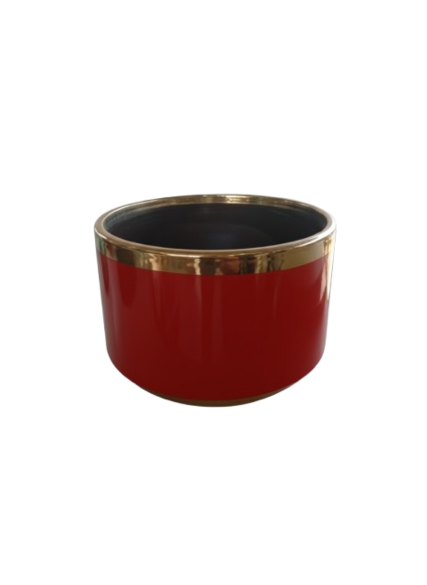 قوارة سيراميك حمراء بحافة ذهبية حجم وسط