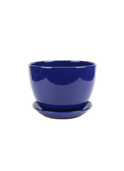 قوارة سيراميك مزججة مع صحن لون نيلي حجم وسط